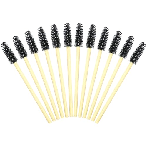 GSHLLO 50 Stück Wimperntusche-Stäbe, Make-up-Pinsel, Wimpernverlängerungs-Pinsel, Augenbrauen-Make-up-Pinsel, Spule, Wimpernpinsel, Wimpernapplikator-Pinsel mit Bambusgriff, Schwarz von GSHLLO