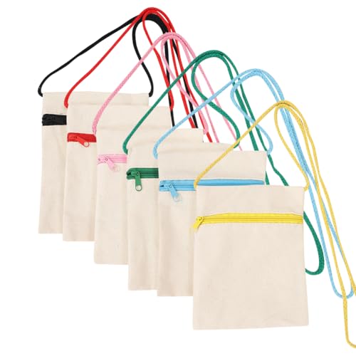 GSHLLO 6 Stück 13 x 17 cm kleine Blanko-Umhängetaschen aus Segeltuch, Gemälde, Stofftaschen, DIY, Cross-Body-Geldbörsen, Basteltuch, Crossbody-Telefontasche von GSHLLO