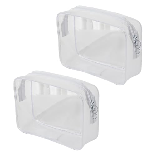 GSHLLO Kleine transparente Make-up-Tasche mit Reißverschluss, Mini-Kunststoff-Kulturbeutel, tragbare PVC-Aufbewahrungstasche, Reisegröße, Make-up-Organizer für Badezimmer, Urlaub, Weiß, 2 Stück von GSHLLO