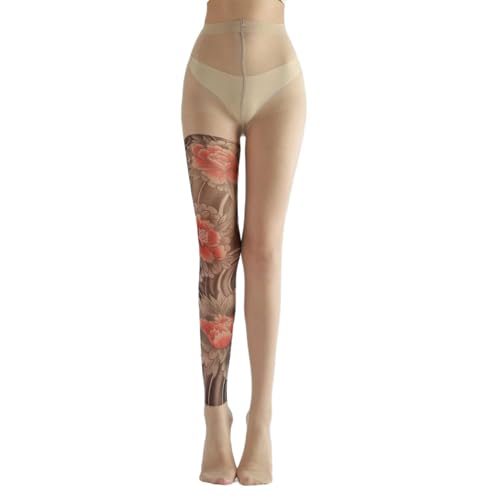 GSJDKN 3D Transparente Strumpfhose Glänzende Strumpfhose mit Tattoo-Print Unisex-Strümpfe Rutschfeste Seidenstrumpfhose, nahtlos Damen-Strumpfhose, ultradünn, hohe Taille von GSJDKN