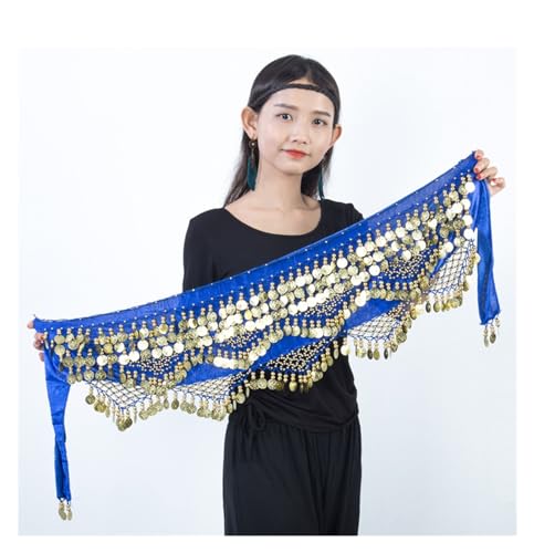 Bauchtanz Hüftschal Bauchtanz Taille Kette Dreieck Hüfttuch Frauen Leistung Kleidung Zubehör Bauchtanz Münzen Gürtel (Color : Royal blue, Size : One Size) von GSJNHY