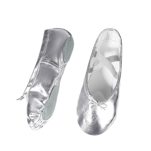 GSJNHY Ballettschuhe Mädchen Ballettschuhe Gold Silber Weiche Sohle Ballett Tanzpantoffeln Kinder üben Ballerinaschuhe Frau Gymnastik (Farbe: Silber 1, Größe: 33) von GSJNHY