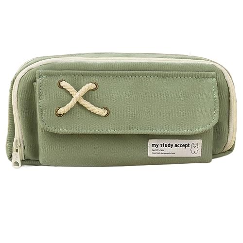 GSJNHY Bleistiftbox Große Kapazität Bleistift Tasche Schreibwaren Halter Box Ästhetische Leinwand Stift Fall DREI-Schicht Zipper Bleistift Beutel Schule Liefert (Color : Green-with 5PCS Pens) von GSJNHY