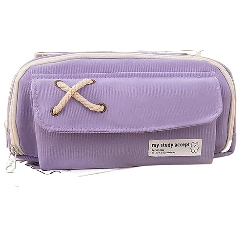 GSJNHY Bleistiftbox Große Kapazität Bleistift Tasche Schreibwaren Halter Box Ästhetische Leinwand Stift Fall DREI-Schicht Zipper Bleistift Beutel Schule Liefert (Color : Purple-with 5PCS Pen) von GSJNHY