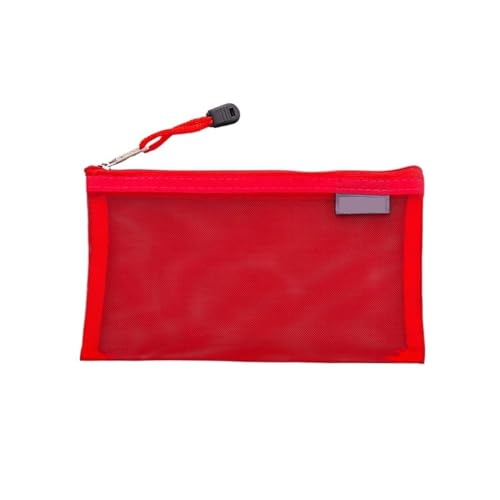 GSJNHY Mesh Zipper Taschen Casual Reise Einfache Kosmetik Tasche Zipper Große Kapazität Schreibwaren Tasche Tragbare Make-Up Transparent Fall Organizer Kulturbeutel (Color : Red) von GSJNHY