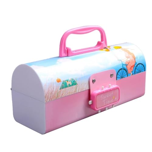 GSJNHY Multifunktionale Bleistiftbox Bleistift-Karikatur-Bleistiftbox mit großem Fassungsvermögen und Passwortsperre. Kunststoff-Briefpapier-Organizer, Schulbedarf for Kinder (Color : Bike Girl) von GSJNHY