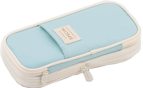 GSJNHY Multifunktionale Bleistiftbox Federmäppchen Macaron Color Canvas Stretch Double Layer Federmäppchen mit großer Kapazität Cute Pencilcase Kids School Schreibwaren (Color : 580 Light Blue) von GSJNHY