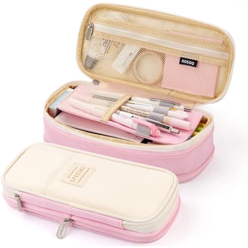 GSJNHY Multifunktionale Bleistiftbox Federmäppchen for Mädchen, große Kapazität, Stiftbox, Organizer, Schulbedarf, Bürozubehör, Schreibwarentasche (Color : Pink) von GSJNHY