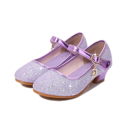 Glitzer Kinder Tanzschuhe Mädchen High Heels Prinzessin Schuhe Kinder glänzend Party Dress Up Lederschuh(Color:Purple Shoes,Size:27 Length(17.5cm)) von GSJNHY
