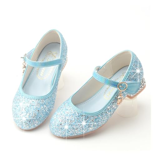 Glitzer Kinder Tanzschuhe Prinzessin Kinder Lederschuhe Mädchen Blume Casual Glitter Strass Kristall Ferse Kinder High Heel Party Dance Performance Schuhe(Color:Blue,Size:36 Insole 22.5cm) von GSJNHY