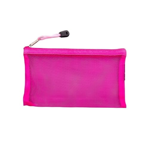 Mesh Zipper Taschen Casual Reise Einfache Kosmetik Tasche Zipper Große Kapazität Schreibwaren Tasche Tragbare Make-Up Transparent Fall Organizer Kulturbeutel (Color : Rose red) von GSJNHY