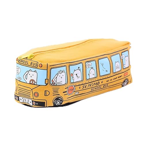 Multifunktionale Bleistiftbox Bus niedlich Federmäppchen Leinwand Schreibwaren Box große Kapazität Federmäppchen Schule Federmäppchen for Kinder Federmäppchen Studentengeschenke ( Color : Yellow ) von GSJNHY