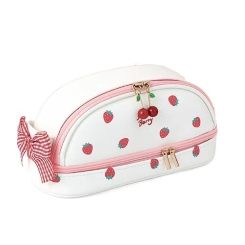 Multifunktionale Bleistiftbox Federmäppchen Bleistiftbeutel Großes Fassungsvermögen PU Niedlich Schreibwaren Schulbedarf Geburtstags (Color : PinkWhite Strawberry) von GSJNHY