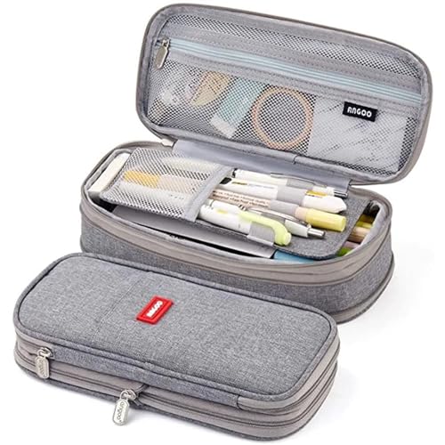 Multifunktionale Bleistiftbox Federmäppchen for Mädchen, große Kapazität, Stiftbox, Organizer, Schulbedarf, Bürozubehör, Schreibwarentasche (Color : Grey) von GSJNHY