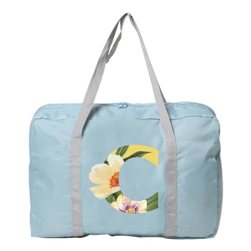 Reise Seesack Damen-Reisetasche, faltbar, Reisetasche, Tragetasche, Handgepäck, Sport-Reisetasche, Weekender, Übernachtung, Blumenmuster-Druck für Herren, Dame, Camping, Wandern (Color : 5floral C) von GSJNHY