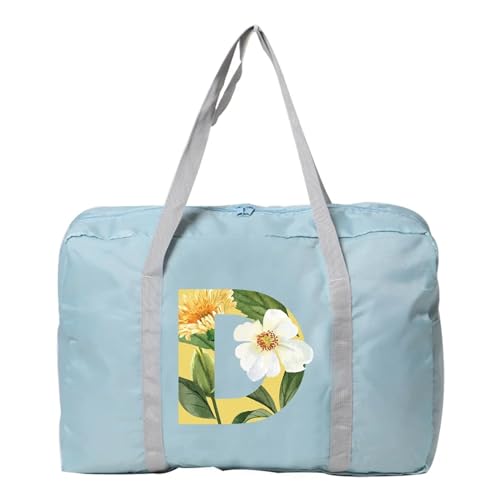 Reise Seesack Damen-Reisetasche, faltbar, Reisetasche, Tragetasche, Handgepäck, Sport-Reisetasche, Weekender, Übernachtung, Blumenmuster-Druck für Herren, Dame, Camping, Wandern (Color : 5floral D) von GSJNHY