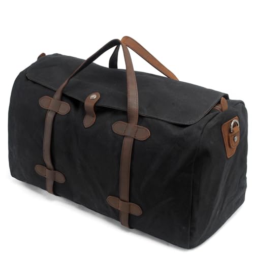 Reise Seesack Gewachste Canvas-Reisetaschen, Herren-Reisehandtasche, große Kapazität, Vintage-Stil, Damen, Outdoor-Reise, Camping, Reise-Seesack für Herren, Dame, Camping, Wandern (Color : Black) von GSJNHY