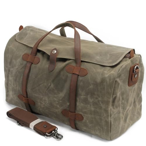 Reise Seesack Gewachste Canvas-Reisetaschen, Herren-Reisehandtasche, große Kapazität, Vintage-Stil, Damen, Outdoor-Reise, Camping, Reise-Seesack für Herren, Dame, Camping, Wandern (Color : Green) von GSJNHY