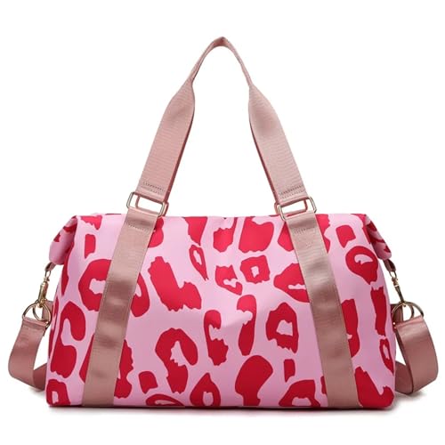 Reise Seesack Reisetasche Damen Leopard Große Nylontasche Tote Handtaschen Fitness Sporttasche Damen Wochenende Rosa Tasche für Herren, Dame, Camping, Wandern (Color : Pink) von GSJNHY