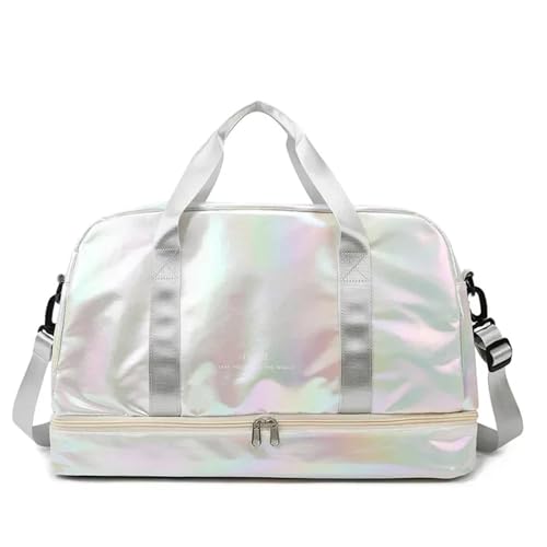 Reise Seesack Reisetaschen mit großer Kapazität, wasserdichte Tragetasche, Reisetasche for Damen, Damen-Yoga-Fitness-Taschen mit Schuhfach für Herren, Dame, Camping, Wandern (Color : White) von GSJNHY