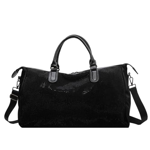 Reise Seesack Strass Reisetaschen Große Kapazität Frauen Tasche Unisex Gepäck Outdoor Reise Handtaschen Nylon Falttasche für Herren, Dame, Camping, Wandern (Color : Black) von GSJNHY