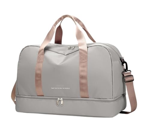 Reise Seesack Taschen for Damen, große Handtasche, Nylon, Neue Gepäck-Crossbody-Aufbewahrung, Damen-Toilettenartikel-Organizer, Reisetaschen for Damen für Herren, Dame, Camping, Wandern (Color : Grey von GSJNHY