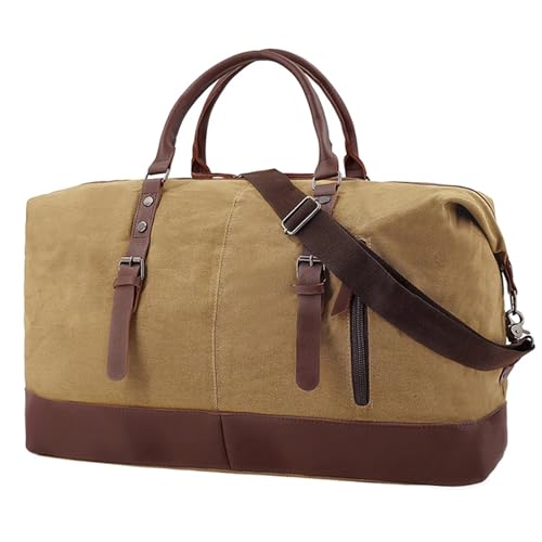 Reise Seesack Weekender Bag Travel Man Große Kapazität Reisetasche Casual Canvas Gepäck Outdoor Travel Male Tote Bag für Herren, Dame, Camping, Wandern (Color : Khaki) von GSJNHY