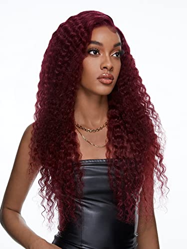 Women Wig Human Hair 13*4 Lace Front 150Density Curly Human Hair Wig For Party ( Color : Red , Size : 26 inch 150Density 13*4 ) von GSJPMFZ