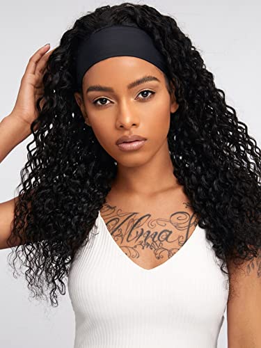 Women Wig Human Hair 150Density Deep Wave Woven Human Hair Wig With Headband For Party ( Color : Black , Size : 28 inch 150Density ) von GSJPMFZ