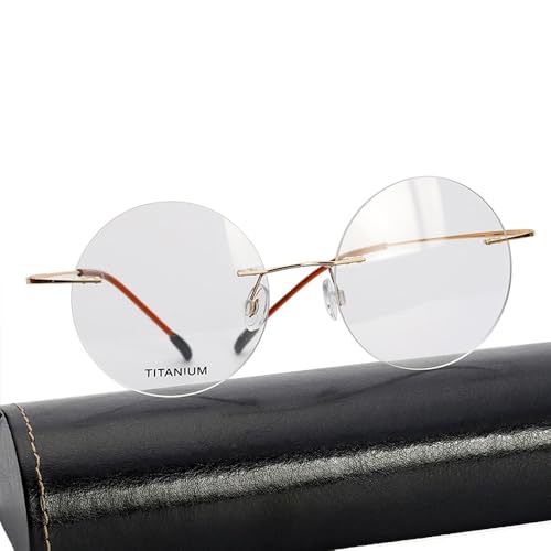 GSKDZG Randlose Lesebrille Retro Runde Presbyopische Brille Herren Damen Übergroße Lesebrillen Progressive Multifokale Computerbrille Leicht(Gold,+2.5) von GSKDZG