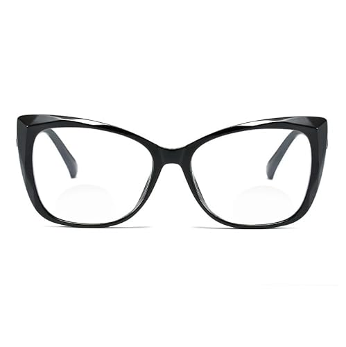 GSKDZG Retro Bifokale Lesebrille Damen Cateye Presbyopische Brille Mode Katzenaugen Computerbrille Blaulichtfilter Brille Schwarze Braune Schildkröte +1.5 +2.0(Black,+2.0) von GSKDZG