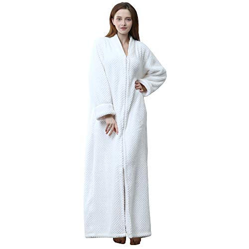 GSNOW Unisex Bademantel Lang Flauschiger Morgenmantel Saunamantel mit Reißverschluss von GSNOW