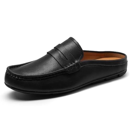 GSOHINO Herren Slip-On Loafers Handgemachte Leder Hausschuhe Atmungsaktiv Bequem Weich Handgenäht Kein Absatz Freizeitschuhe für Männer, Schwarz, 42.5 EU von GSOHINO