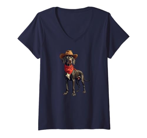 Damen Deutsch Kurzhaar Cowboy Vogel Jagdhund T-Shirt mit V-Ausschnitt Damen Deutsch Kurzhaar Cowboy Vogel Jagdhund T-Shirt mit V-Ausschnitt von GSP Kurzhaar