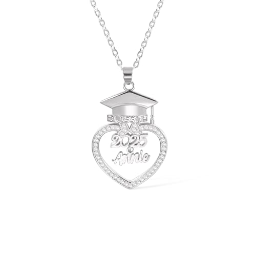 GSTFY Klasse 2025 Graduation Cap Halskette - Personalisierter Sterling Silber Anhänger mit Quaste Charm - Custom Graduation Name Gravur Geschenk für Frauen, Sterling Silber, Zirkon von GSTFY