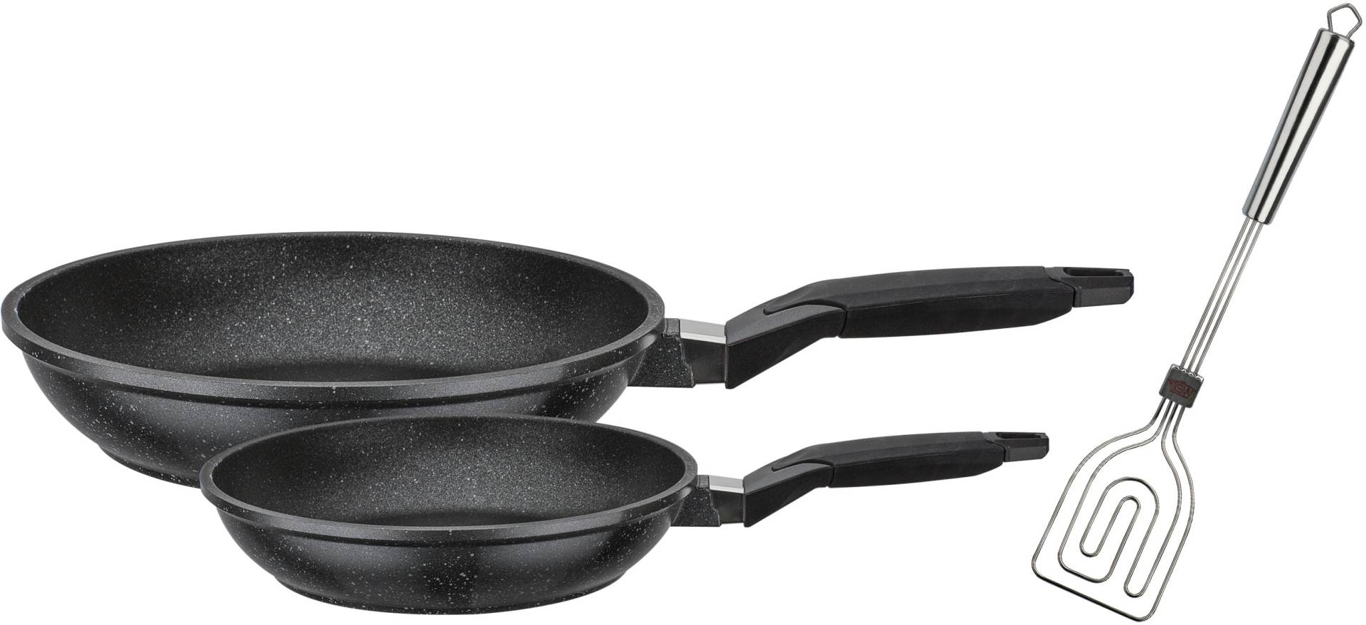 GSW Pfannen-Set "Titanium Granit", Aluminiumguss, (Set, 3 tlg., je 1 Pfanne Ø 20/28cm, 1x SCALA Alleswender) von GSW