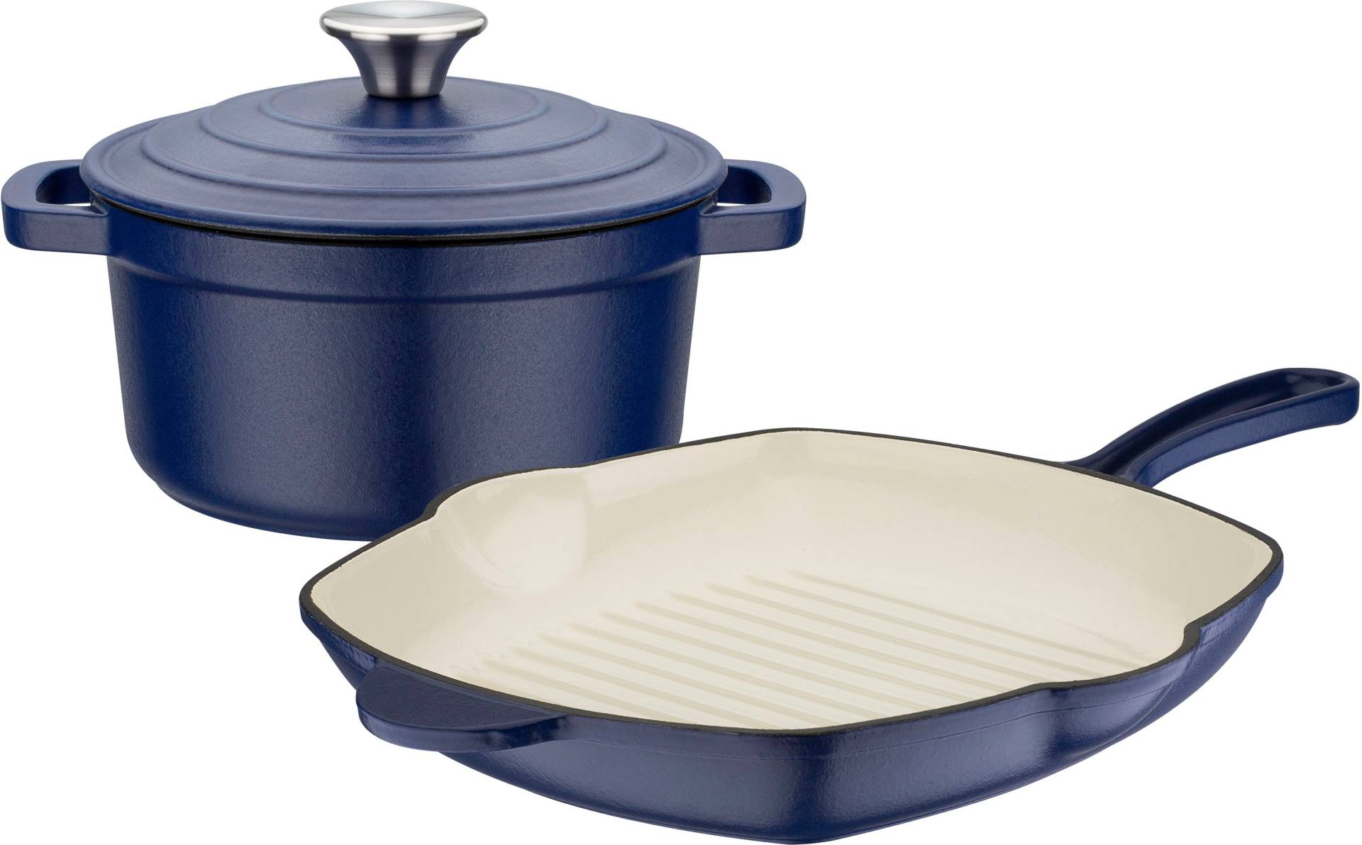 GSW Topf-Set "Blue Magic", Gusseisen, (Set, 3 tlg., 1x Kochtopf mit Deckel Ø 20 cm, 1x Grillpfanne 27 x 27 cm) von GSW