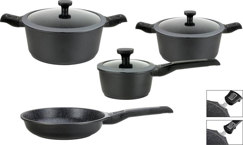 GSW Topf-Set "Easy Click" Set, Kochtopf 20/24 cm, 1 Stielkasserolle 16 cm, 1 Bratpfanne 24 cm, 7 Stk. tlg. Aluminiumguss von GSW