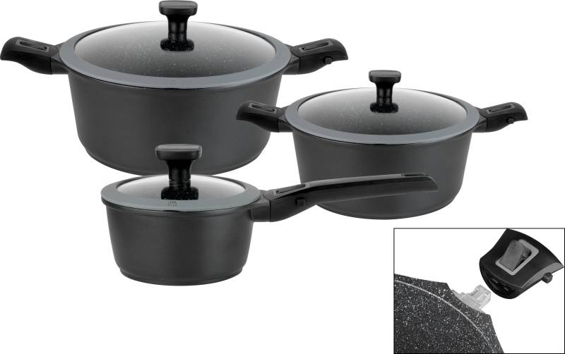 GSW Topf-Set "Easy Click" Set, 1x Kochtopf Ø 20 cm, 1x Kochtopf Ø 24 cm, 1x Stielkasserolle Ø 16 cm, 6 Stk. tlg. Aluminiumguss von GSW