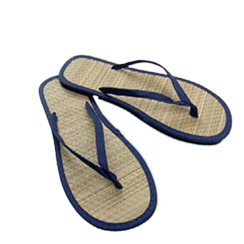 Rattanslipper Für Damen Flache Flip-Flops for Damen, Bequeme, rutschfeste Sandalen, Rattan-Flip-Flops, Hausschuhe for Zuhause Und Badezimmer(Deep Blue,40) von GSXLZ