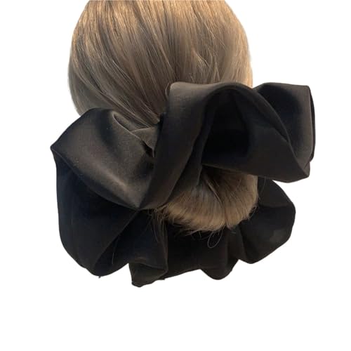 Haarschmuck Stain Silk Oversize Scrunchies for Frauen Mädchen Einfarbig Haar Seil Elastische Haar Band Haar Krawatte Haar Zubehör(Black) von GSXLZ