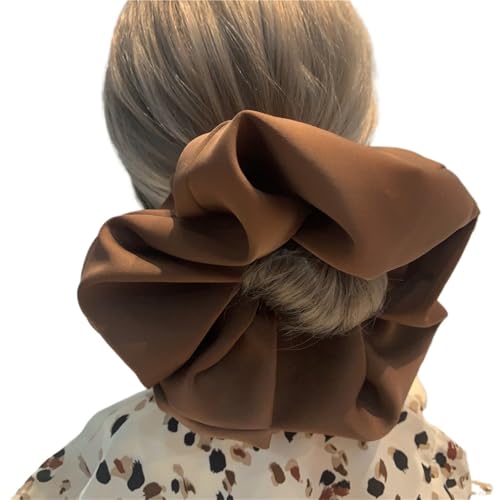 Haarschmuck Stain Silk Oversize Scrunchies for Frauen Mädchen Einfarbig Haar Seil Elastische Haar Band Haar Krawatte Haar Zubehör(Brown) von GSXLZ