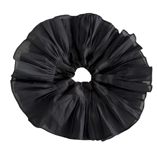 Haarschmuck Übergroßer gerüschter Satin-Spitzen-Scrunchie Temperament Damen Übertriebener doppellagiger Haarband-Kopfschmuck(Black) von GSXLZ