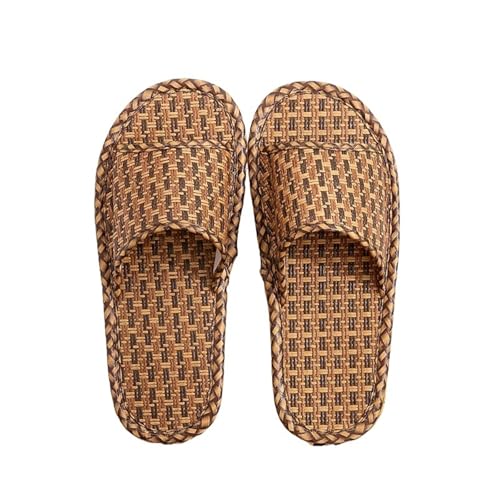 Rattanslipper Für Damen Rattan Home Leinen Hausschuhe for Frauen Sommer gewebt Kühlung Boden Indoor Rutschen Unisex Schlafzimmer Schuhe Zapatillas Mujer(Color2,44-45) von GSXLZ