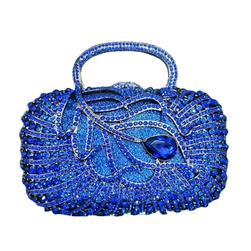 GSYPS Damen-Handtasche mit glitzernden Kristallen, Blatt-Design, Abendtasche, Hochzeit, Strass, Party, Cocktail, Königsblau von GSYPS