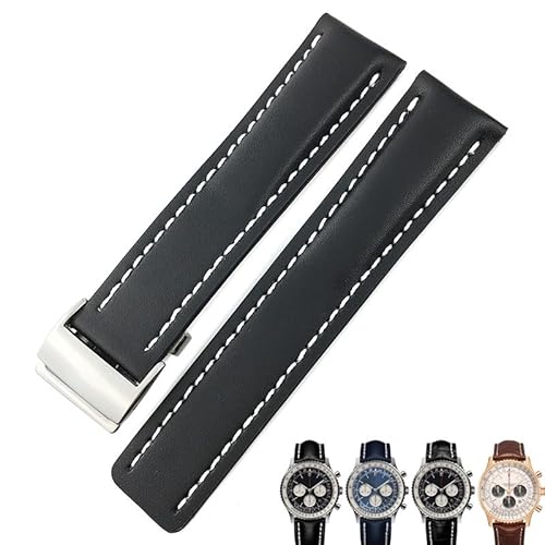 GSZCCZS 22mm 24 mm echter Lederschalt -Uhren Band für Navitimer Avenger Watchbänder Stahl Klappschnalle Männer Armbänder von GSZCCZS