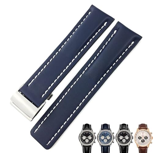 GSZCCZS 22mm 24 mm echter Lederschalt -Uhren Band für Navitimer Avenger Watchbänder Stahl Klappschnalle Männer Armbänder von GSZCCZS