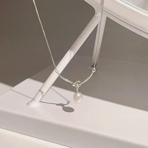 GSZCCZS 925 Silber Gold Weißer Perlenschmuck Mode Halskette Anhänger Frauen Hochzeitsgeschenk-Silver von GSZCCZS