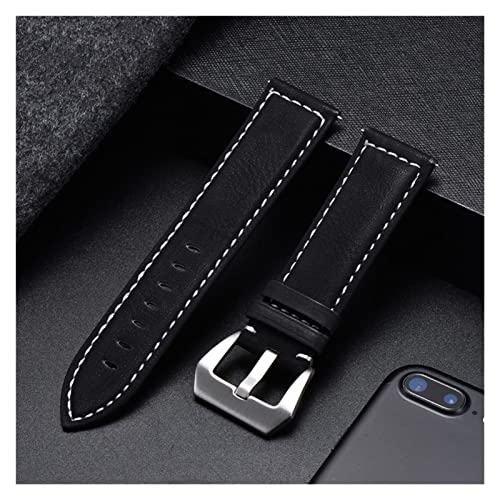 GSZCCZS Braune Ledergurt Männer Damen Ersatzgurt Uhr Armband Festschnalle Handgelenksgurt (schwarz, 24 mm) von GSZCCZS
