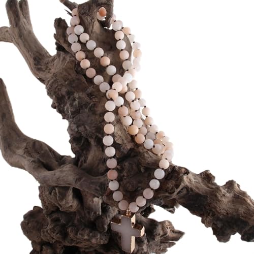 GSZCCZS Fashion Bohemian Tribal Jewelry 8mm Natursteine Knotted Steinkreuz Anhänger Halsketten Frauen Ethnische Halskette, Beige, 86 cm GSZCCZS Fashion Bohemian Tribal Jewelry 8mm Natursteine Knotted Steinkreuz Anhänger Halsketten Frauen Ethnische Halskette, Beige, 86 cm von GSZCCZS